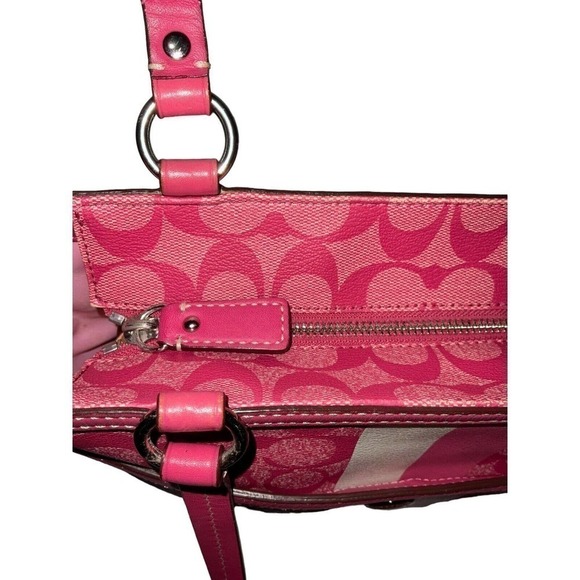 COACH Chelsea Signature Pink Leather Canvas Large Purse Bag Style # F14477 - Picture 8 of 16